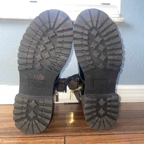 combat boots lace up monogram boots Michael Kors boots chunky boot Glossy black - Picture 10 of 13